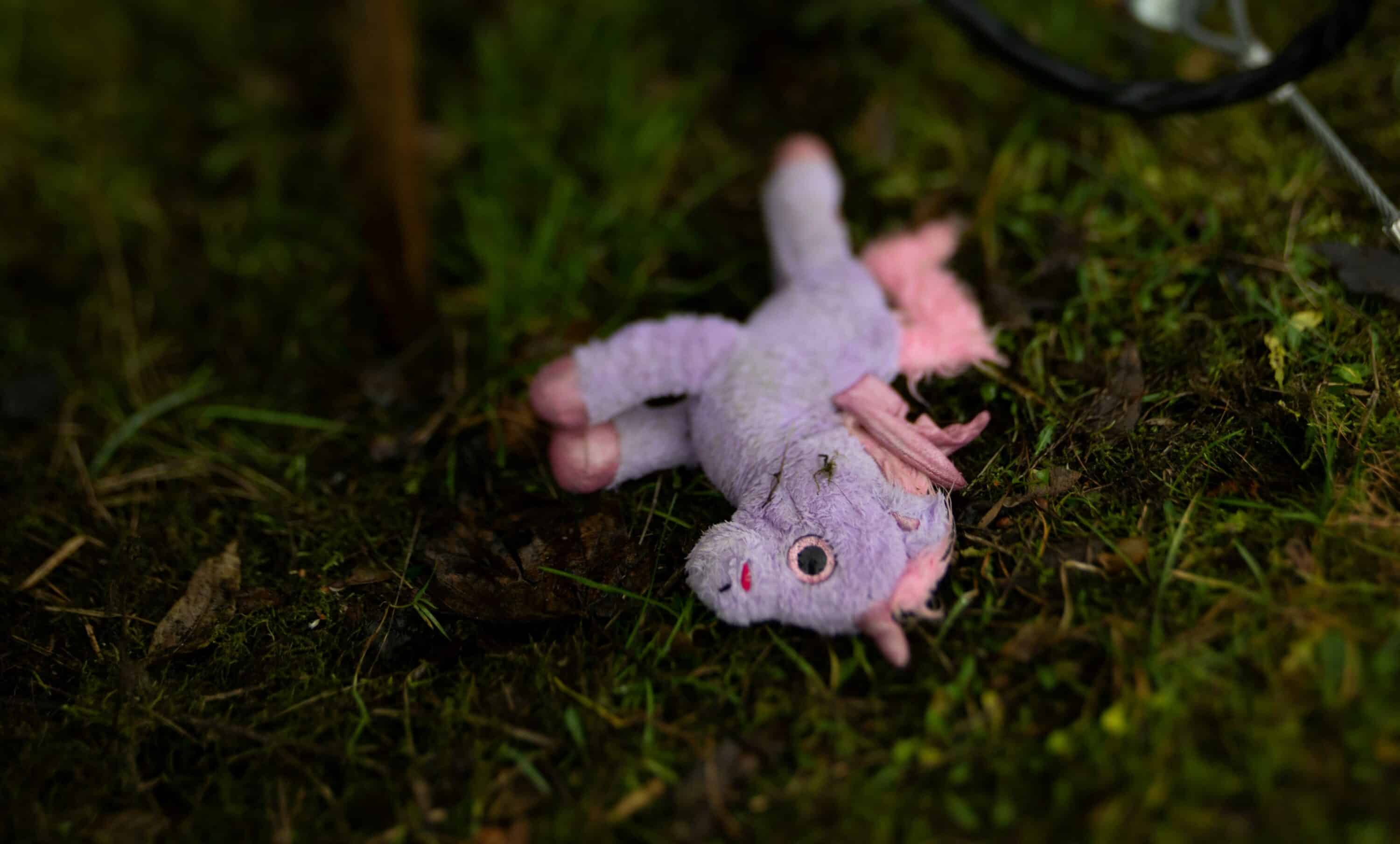 A unicorn figurine laying on the ground