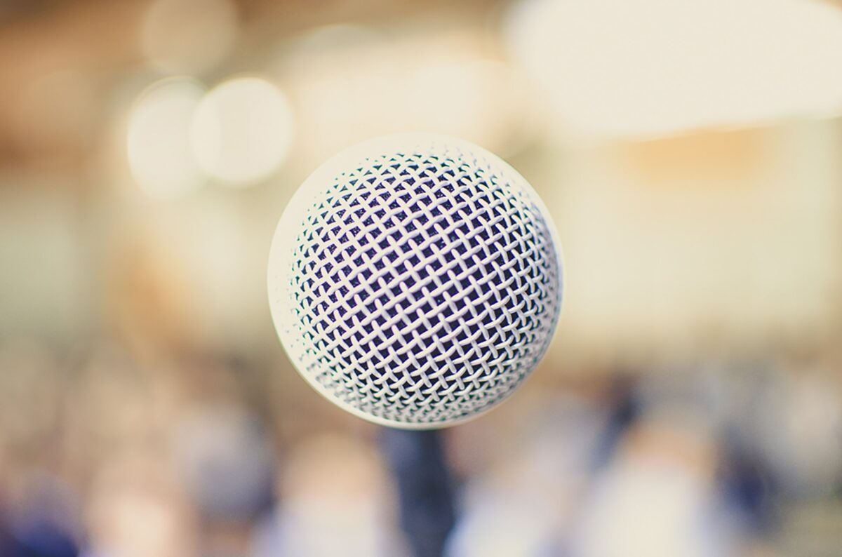 A microphone pointing right at the viewer